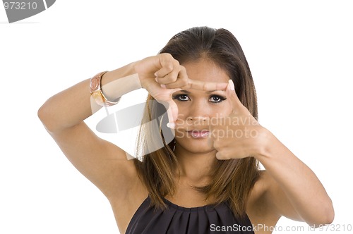 Image of young woman with finger frame