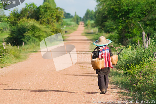 Image of Farmer in Thailand walking home