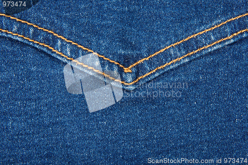 Image of Blue denim texture with yellow stitch