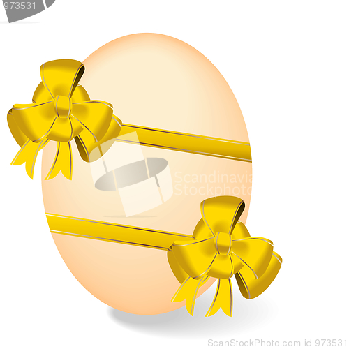 Image of Realistic illustration by Easter egg with green bow - vector