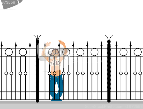 Image of Illustration girl behind a fence