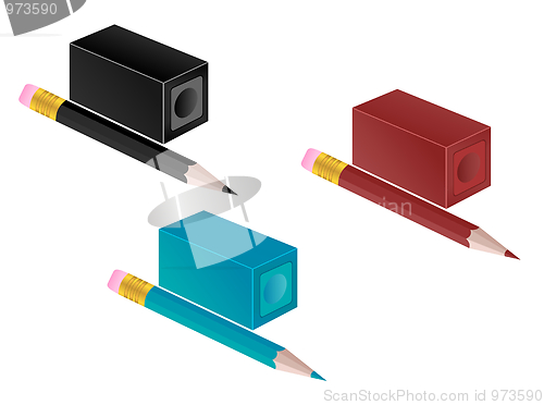 Image of High detail illustration of pencil and pencil sharpener