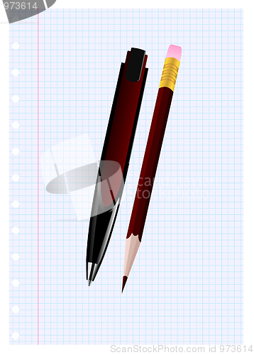 Image of Pen and pencil on a sheet