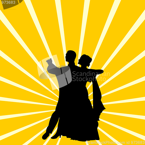 Image of Silhouette a couple dancing waltz