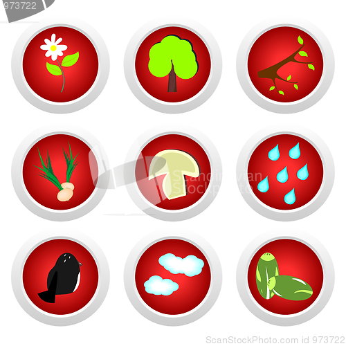 Image of Button set red of ecology