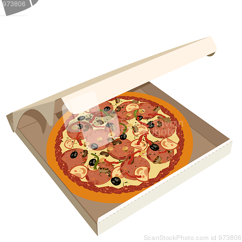 Image of Realistic illustration pizza in box