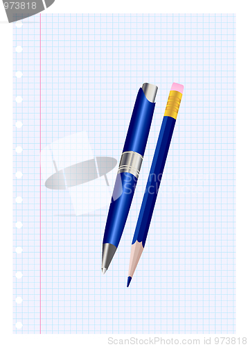 Image of Pen and pencil on a sheet