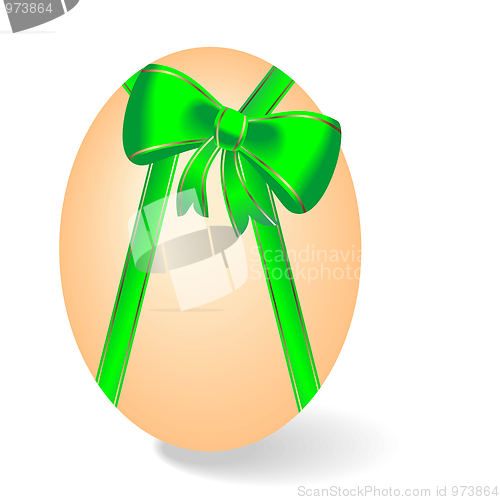 Image of Realistic illustration by Easter egg with green bow - vector