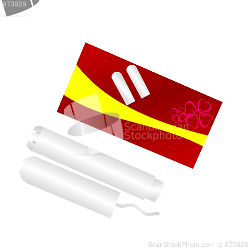 Image of Realistic illustration packing of tampons is isolated on white b