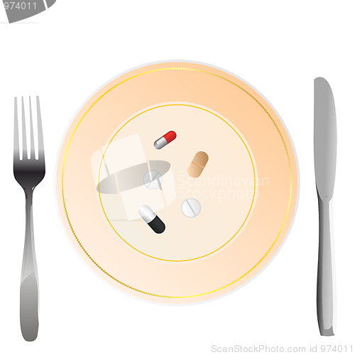 Image of Iillustration of nutritional care represented by a few pills ser