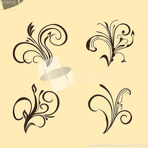 Image of Set of floral elements. Brown
