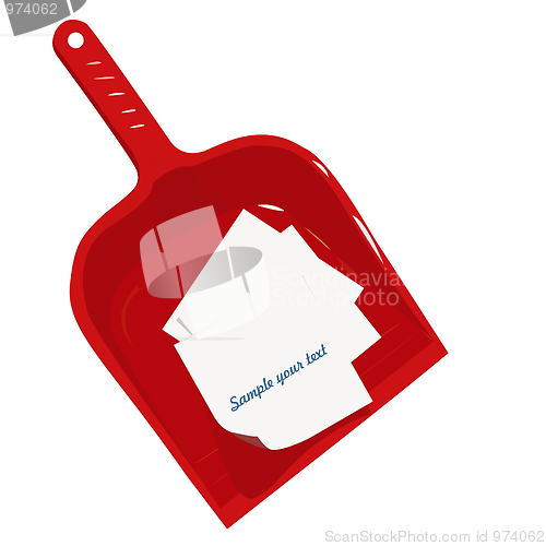 Image of Red plastic scoop and sticker