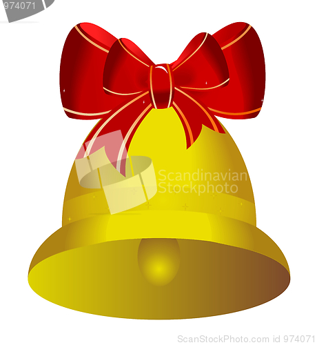 Image of Golden christmas bell with red bow