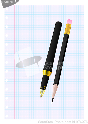 Image of Pen and pencil on a sheet