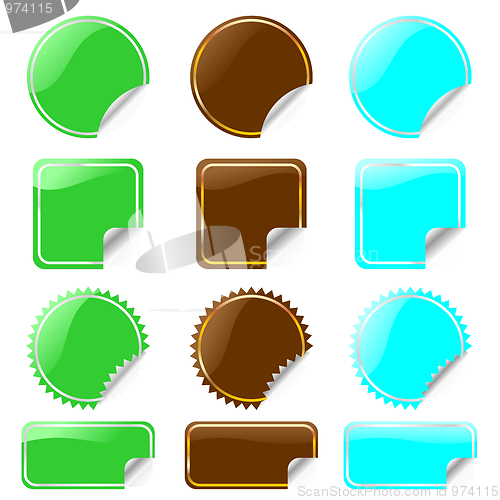 Image of set of glossy labels in various shapes