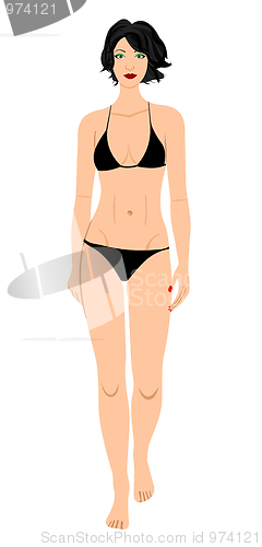 Image of The brunette in a black bathing suit isolated on a white backgro