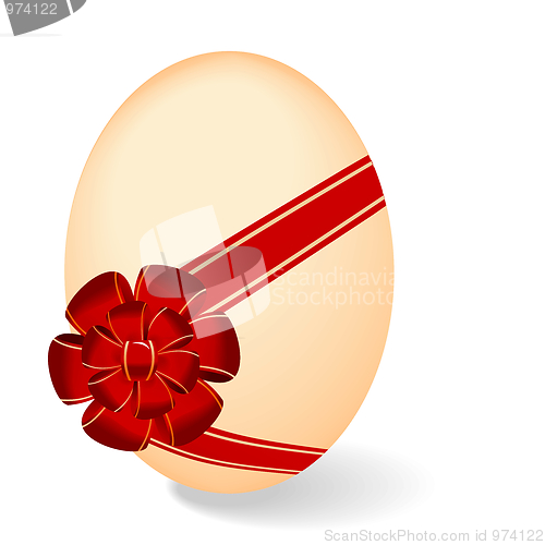 Image of Realistic illustration by Easter egg with red bow