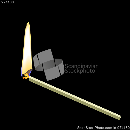 Image of Burning matchstick on black background