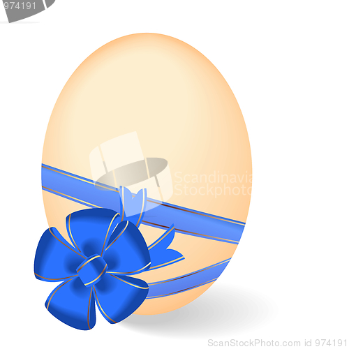 Image of Realistic illustration by Easter egg with blue bow