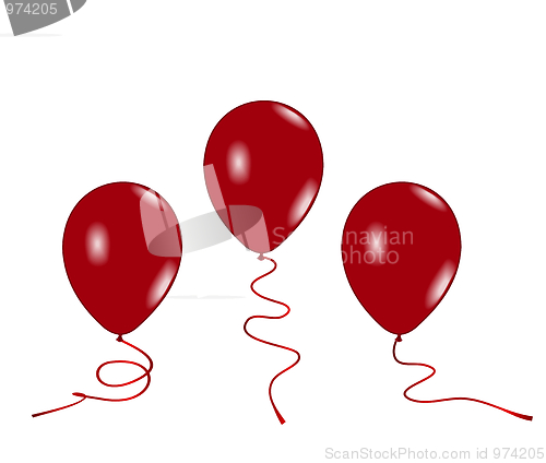 Image of Realistic illustration of three red balloons