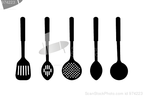 Image of  illustration silhouette of kitchen ware are isolated on white b