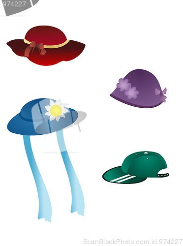 Image of set of children headwear is isolated on white background
