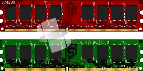 Image of Two DDRII modules red and green