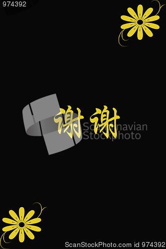 Image of Chinese characters of THANK  YOU on black