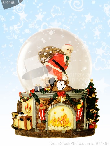 Image of Santa, Christmas tree and warm fireplace