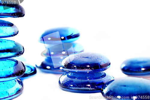 Image of Lot of Blue Pills - Towers. Macro & Isolated on white