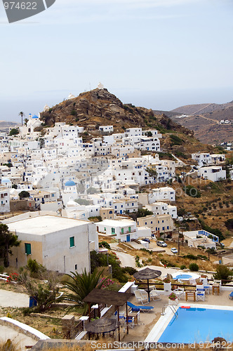 Image of the chora capital landscape with view of aegean sea Ios Cyclades