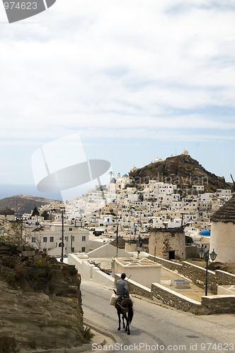 Image of greek island farmer on donkey Ios