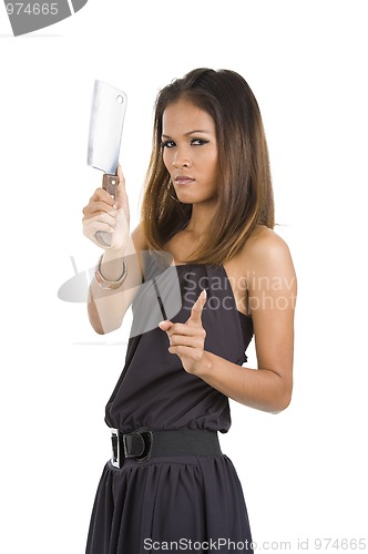 Image of beautiful woman with knife