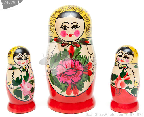 Image of Three sets of nesting dolls stand