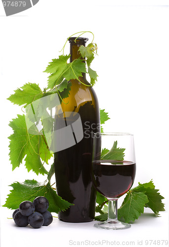 Image of Glass red wine and bottle