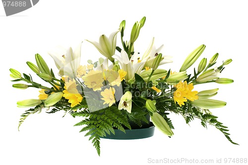 Image of Yellow daisy and white flowers arrangement 