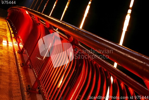 Image of Pedestrian bridge barrier at night