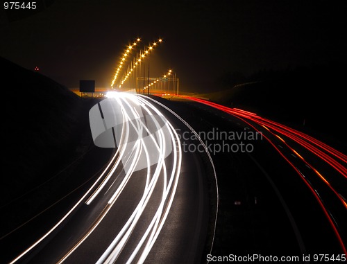 Image of Highway with car lights trails at night