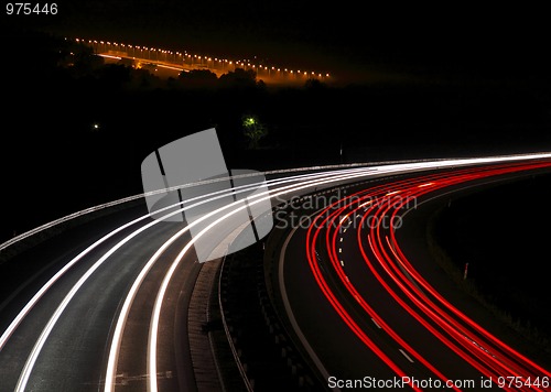 Image of Highway with car lights trails at night