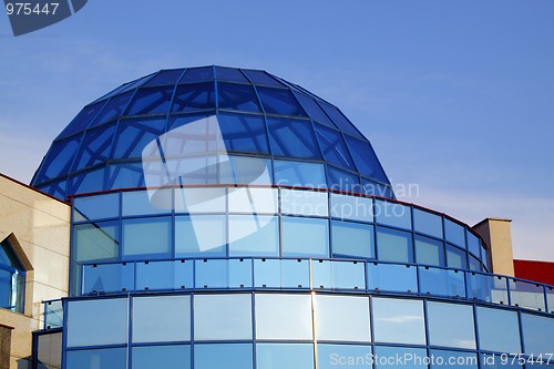 Image of Modern architecture with blue glass dome