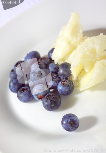 Image of Vanilia pudding with blueberry fruits