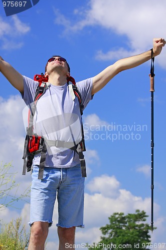 Image of Hiker with raised arms