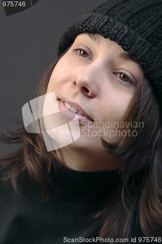 Image of Smiling woman in woolen cap