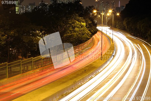 Image of traffic in city at night