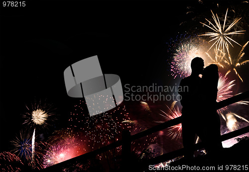 Image of Fireworks Couple Silhouette