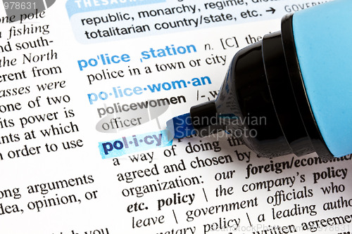 Image of " Policy" highlighted in a dictionary