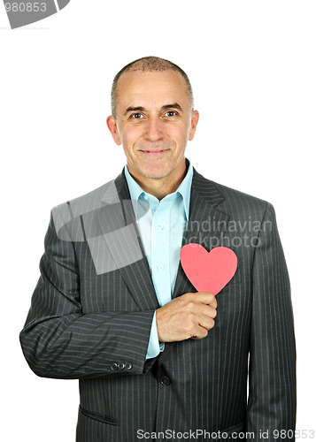 Image of Man with paper heart on white background