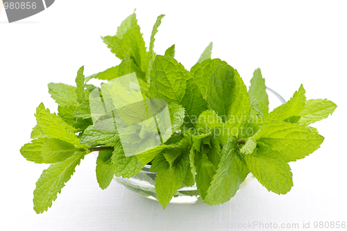 Image of Mint sprigs in bowl