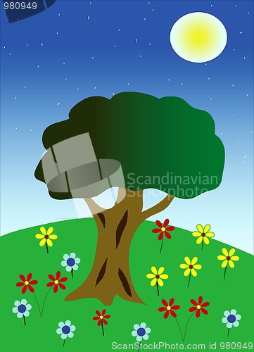 Image of Illustration solitary tree on glade