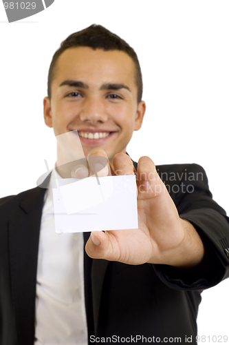 Image of  man holding out a blank card